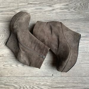 Gray velvet ankle boots